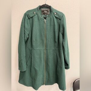 torrid | Women’s Green Herringbone Wool Blend Dress Coat w/Zipper, Plus Size 2